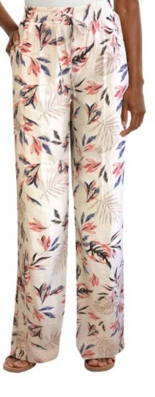 Briggs Tan Light Weight Linen Elastic Waist Pull On Palm Leaves Pants Medium